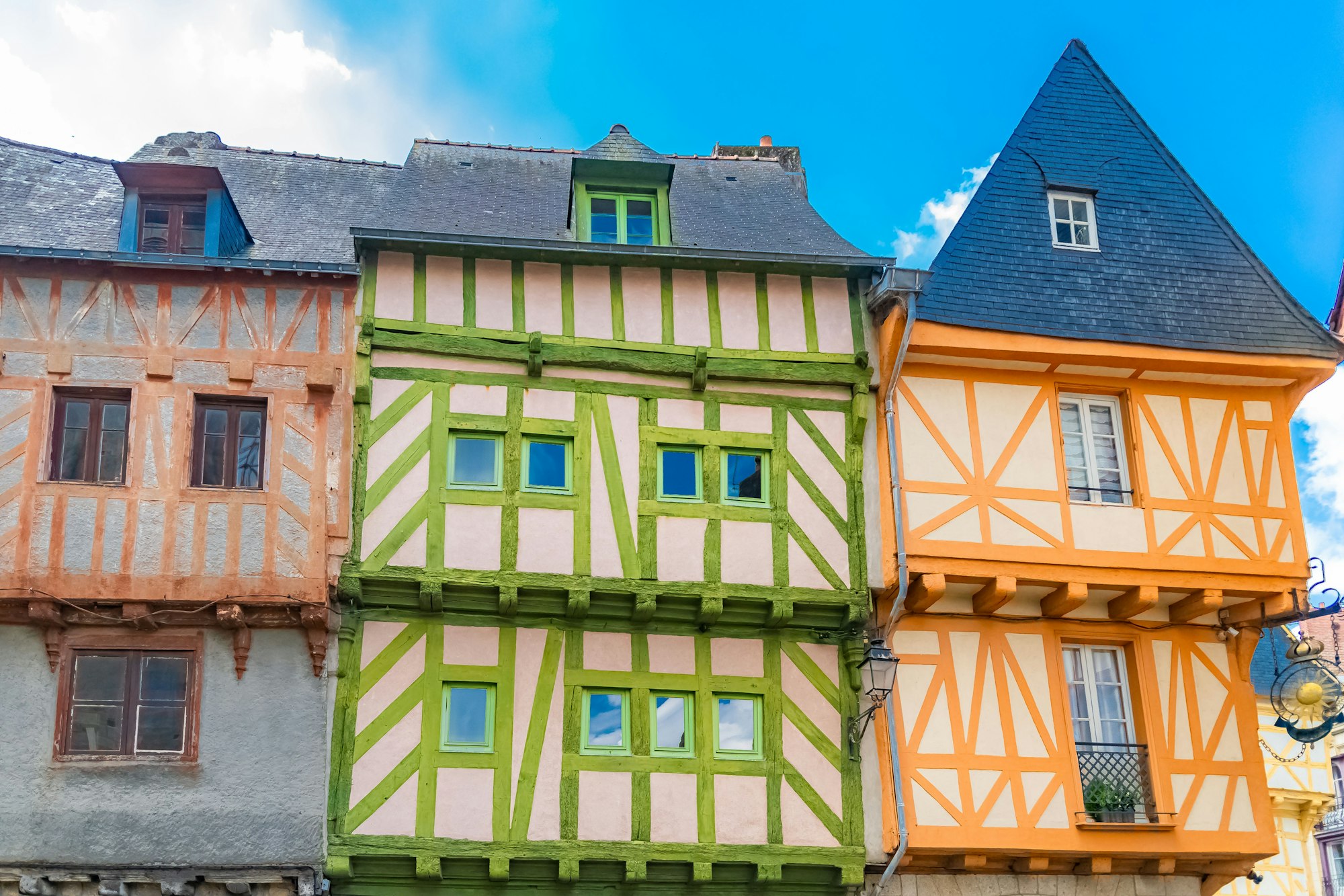 Vannes, beautiful city in Brittany, old half-timbered houses